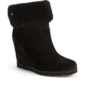UGG Kyra High Platform Wedge Black Suede Ankle Fold Over Boot Size 9